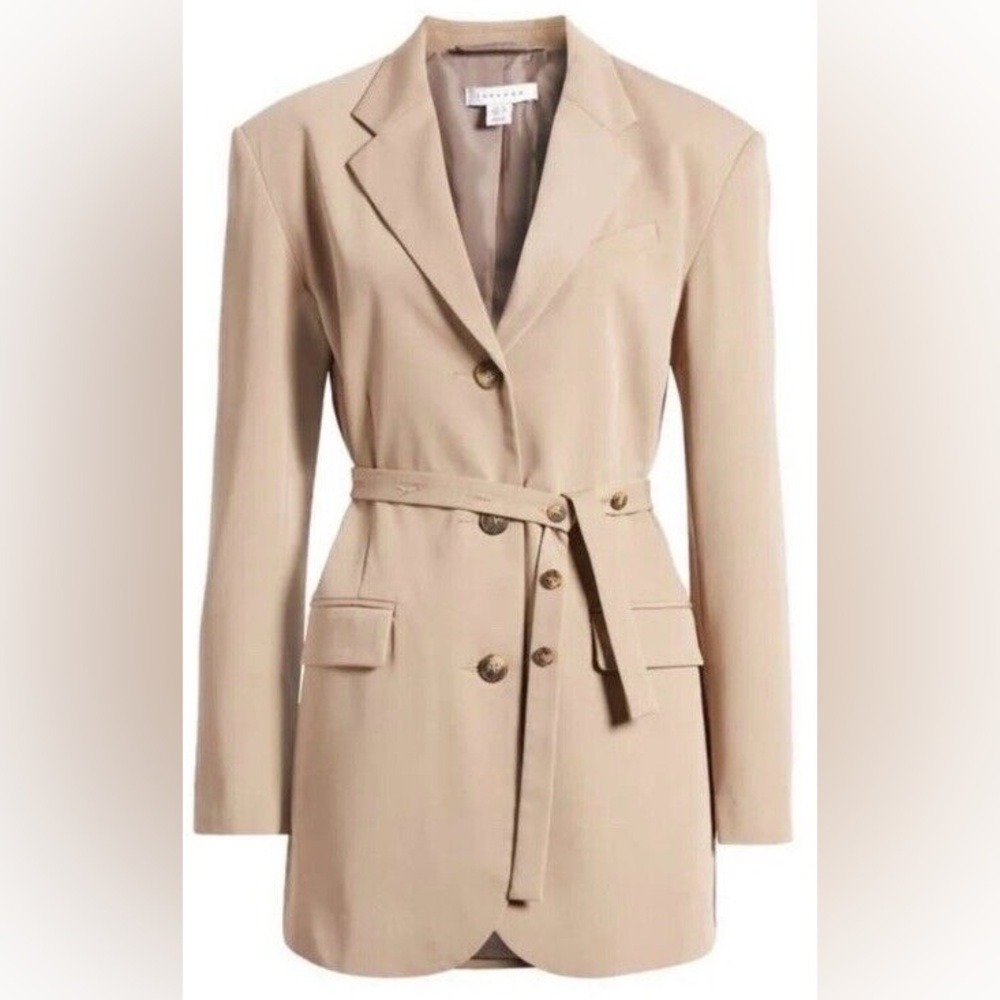 [topshop] belted notch collar 3-button blazer tan 6
